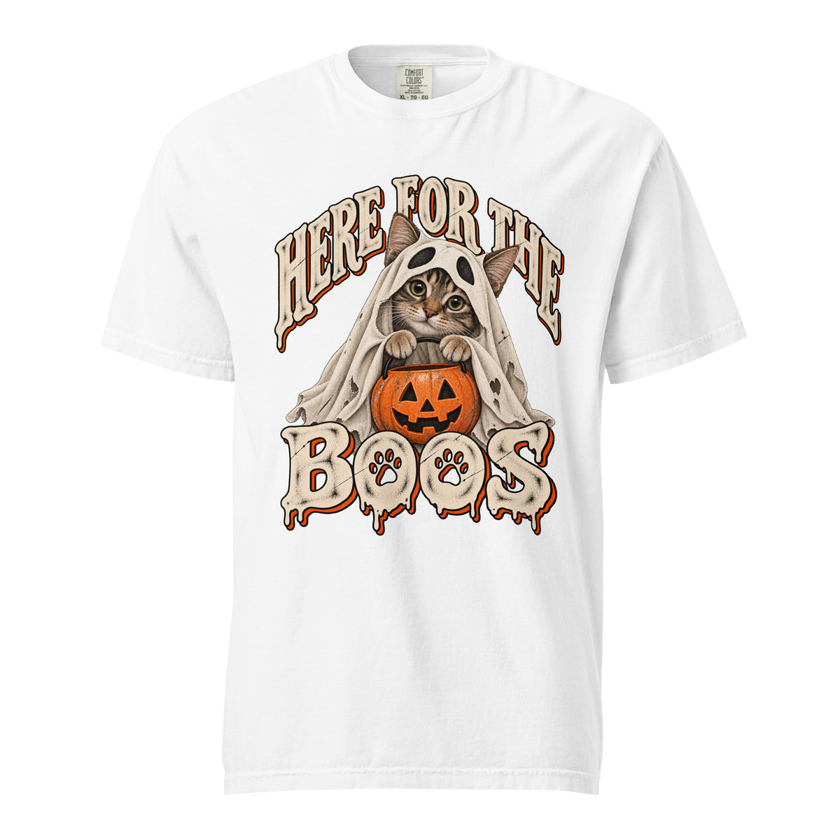 Here For The Boos Cat Halloween T-Shirt by Fur Ever TEES